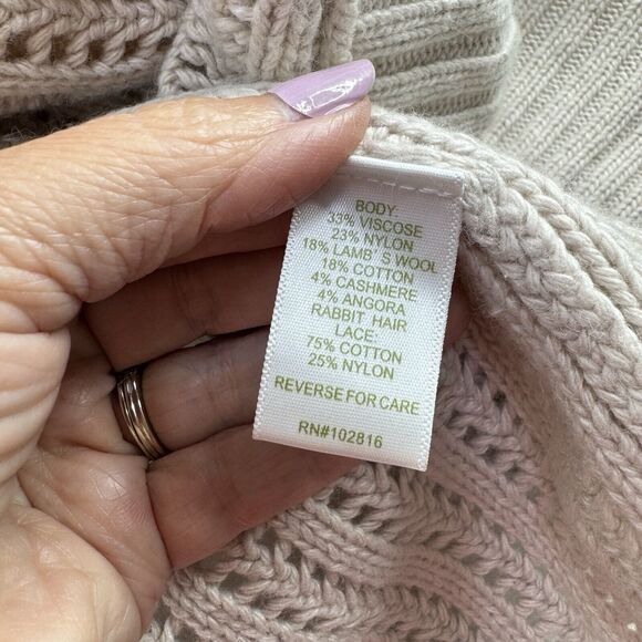 Garnet Hill Women’s Cardigan Sweater Cream Beige Open Long Sleeve Knit Lace S - Picture 6 of 7